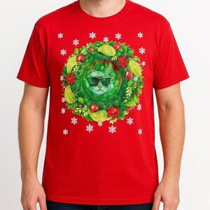 Well Worn Brand Red Ugly Holiday Cat Holographic Short Sleeve T-Shirt Mens XXL